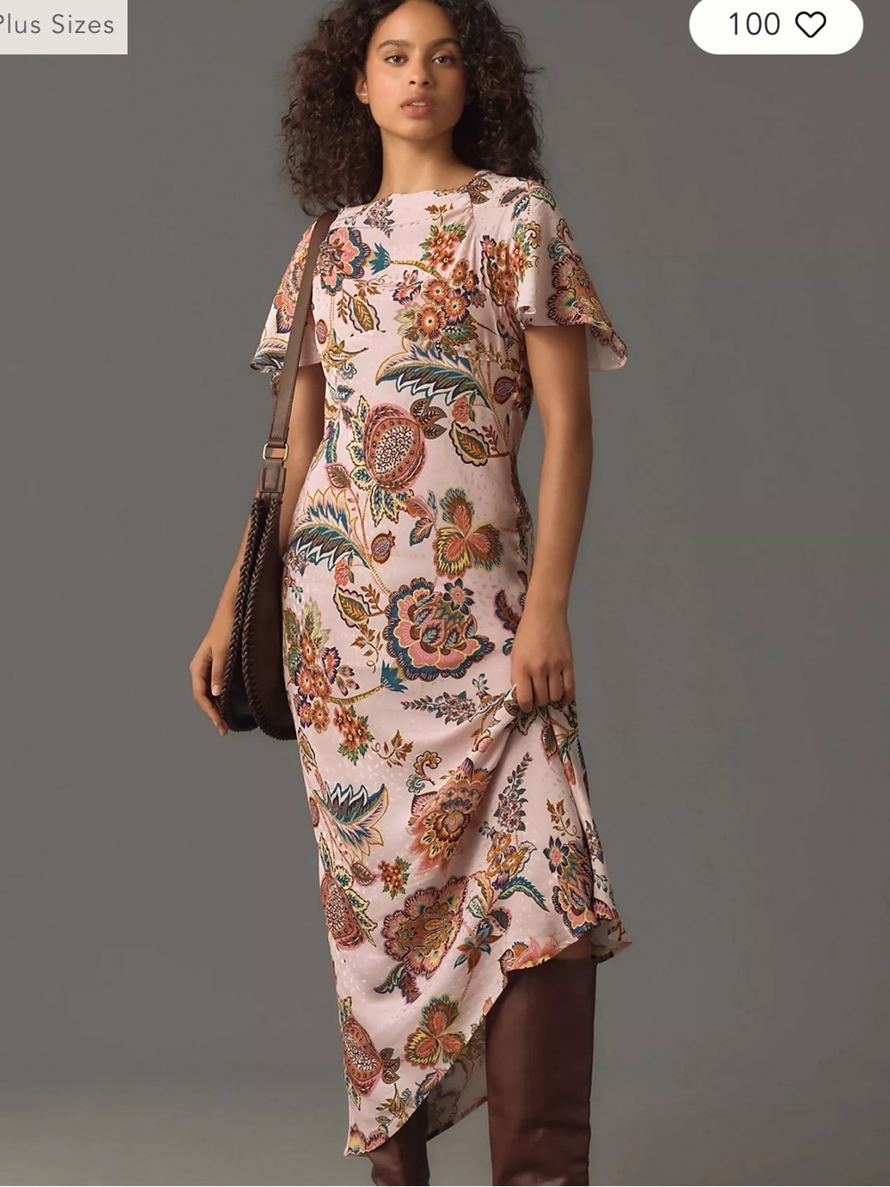 Kachel Pink Floral Midi Dress with Asymmetric Hem, 6